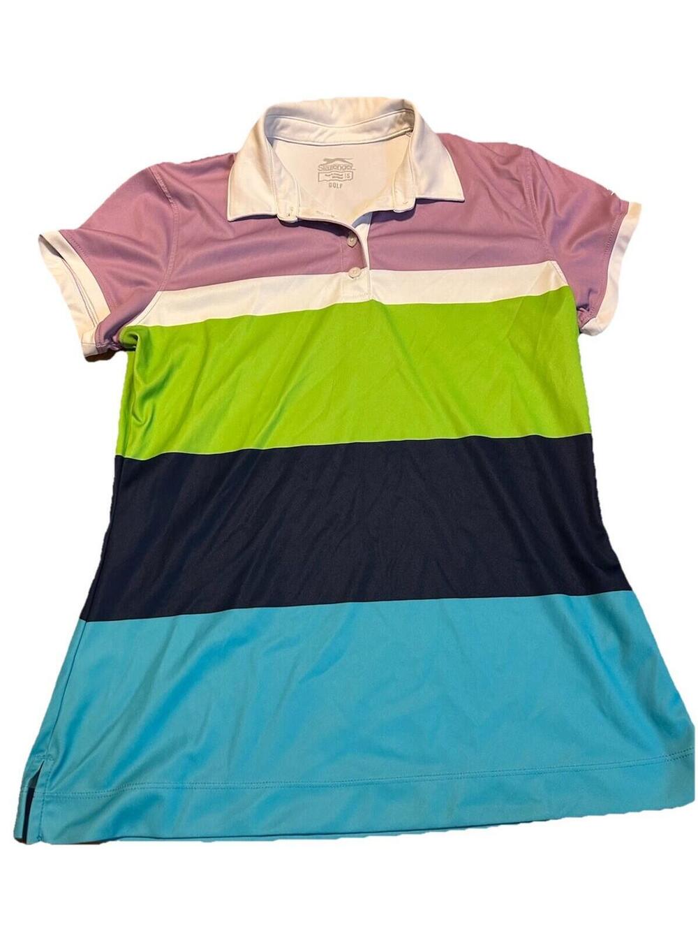 Slazenger Women's Golf Polo Shirt Size 16 Multi-Color Striped